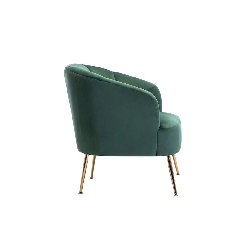 Fauteuil d'appoint en velours capitonné avec pieds métalliques épurés
