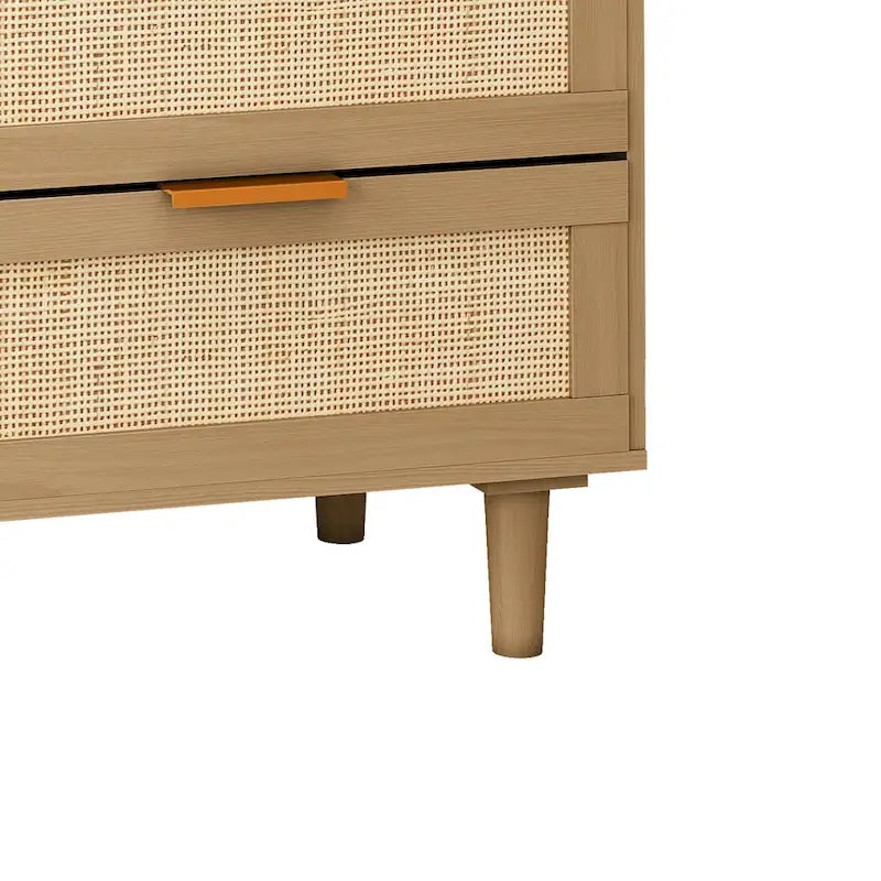 Commode 6 tiroirs en rotin tressé, cadre en aggloméré noir et naturel