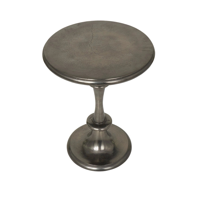 Table d'appoint socle ronde noire en aluminium tourné, polie, de style moderne