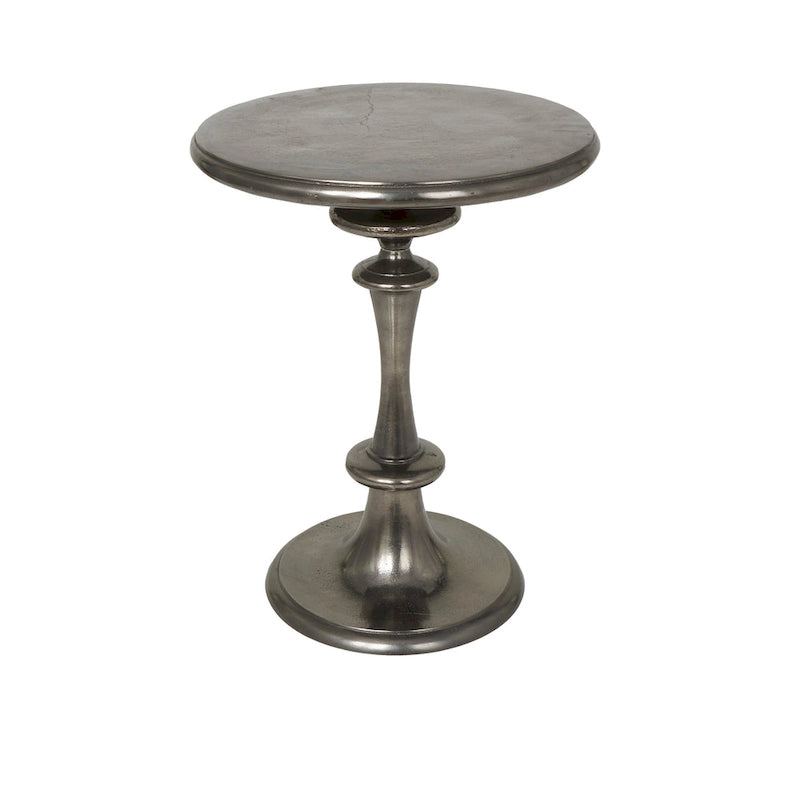 Table d'appoint socle ronde noire en aluminium tourné, polie, de style moderne