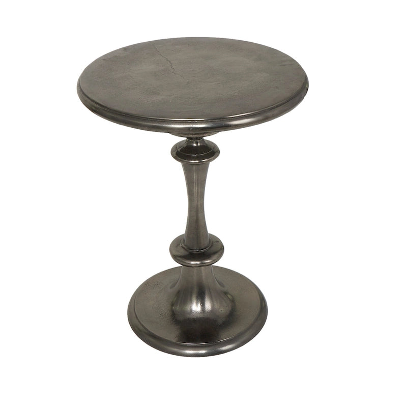 Table d'appoint socle ronde noire en aluminium tourné, polie, de style moderne