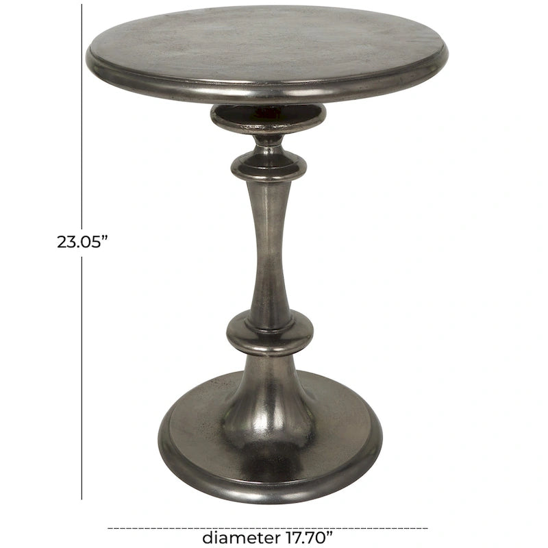 Table d'appoint socle ronde noire en aluminium tourné, polie, de style moderne