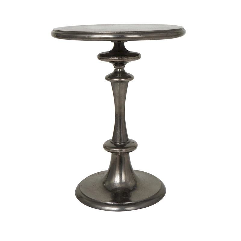 Table d'appoint socle ronde noire en aluminium tourné, polie, de style moderne