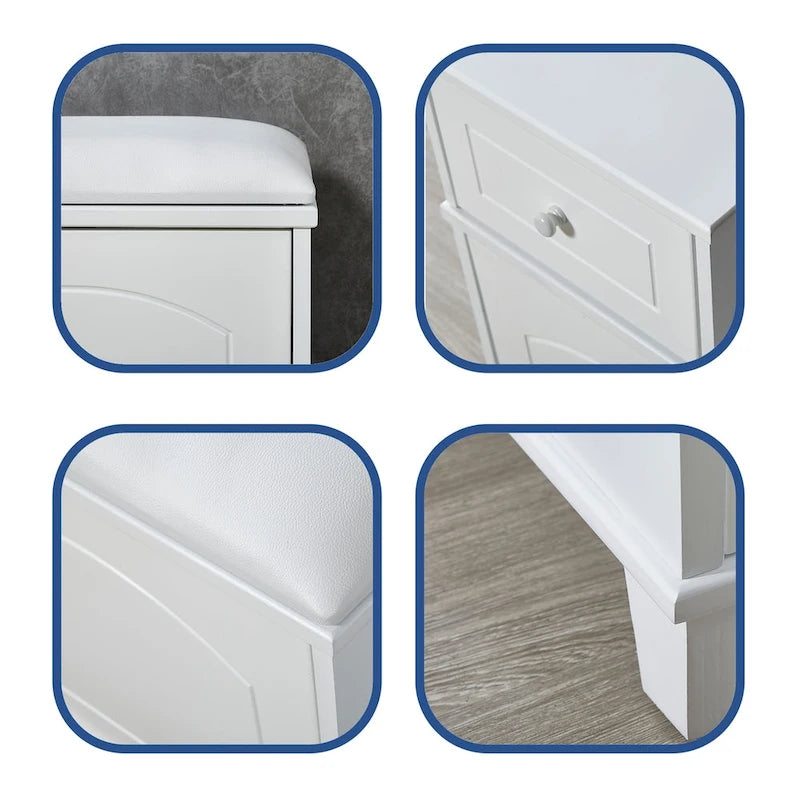 Banc de rangement à chaussures blanc avec tiroir et meuble-siège rembourré