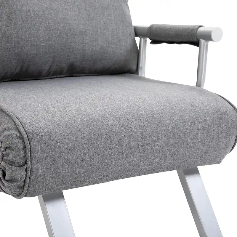 Fauteuil-lit futon convertible gris clair avec dossier réglable et oreiller