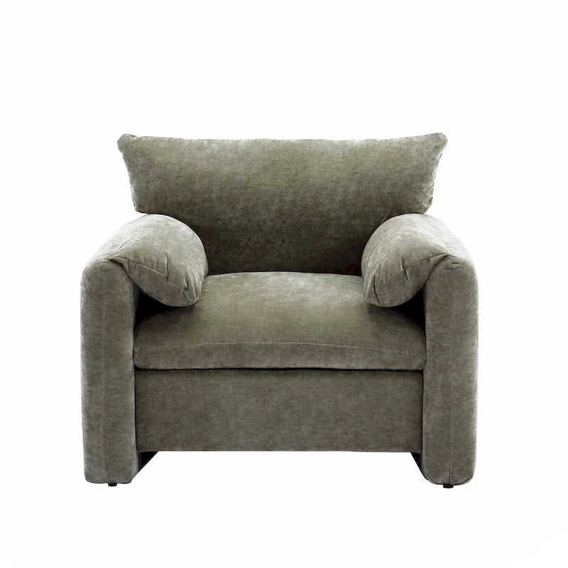Fauteuil d'appoint surdimensionné en chenille avec large dossier incurvé et accoudoirs rembourrés doux