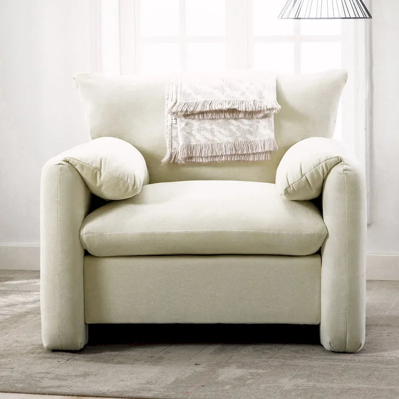 Fauteuil d'appoint surdimensionné en chenille avec large dossier incurvé et accoudoirs rembourrés doux