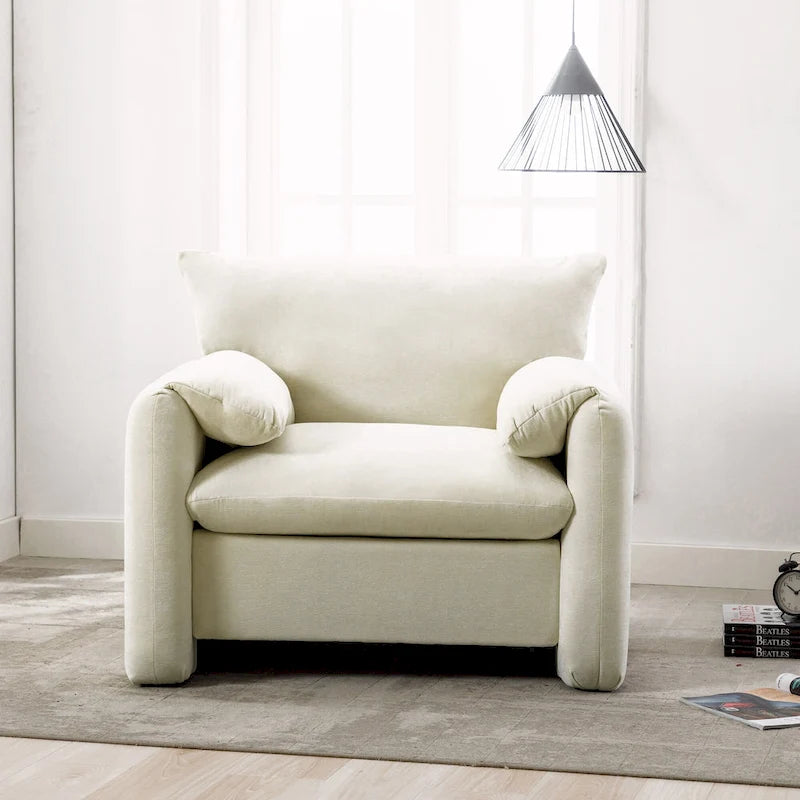 Fauteuil d'appoint surdimensionné en chenille avec large dossier incurvé et accoudoirs rembourrés doux