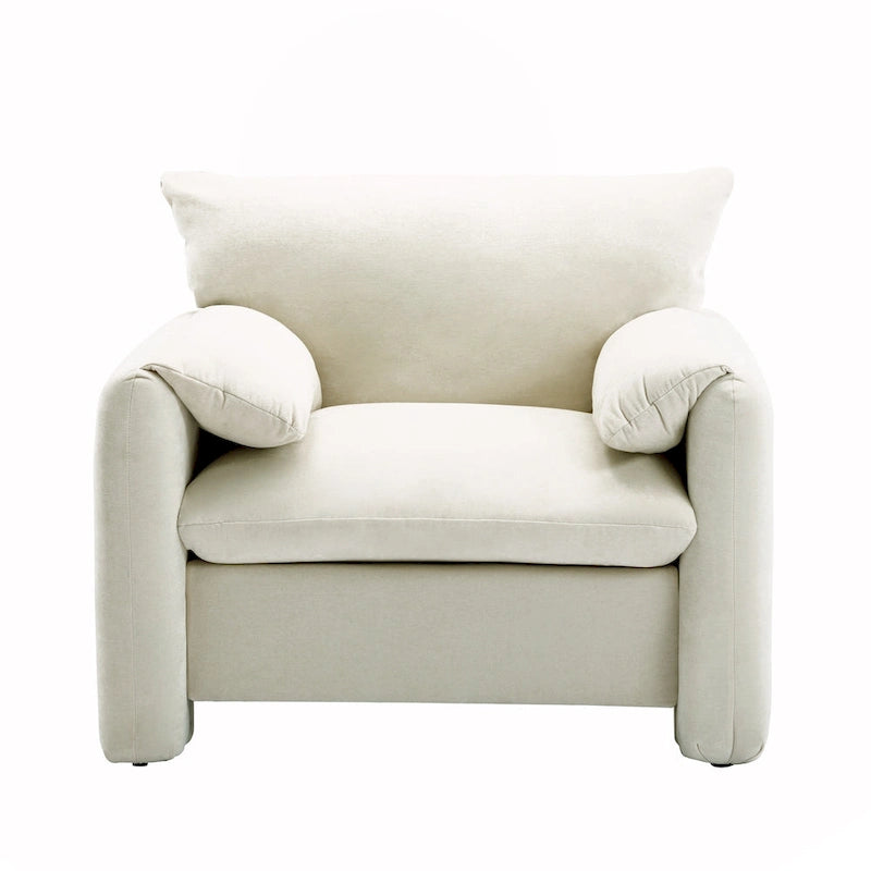 Fauteuil d'appoint surdimensionné en chenille avec large dossier incurvé et accoudoirs rembourrés doux