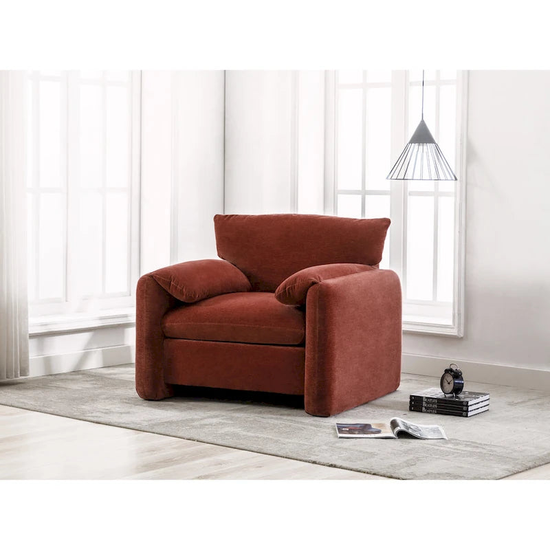 Fauteuil d'appoint surdimensionné en chenille avec large dossier incurvé et accoudoirs rembourrés doux
