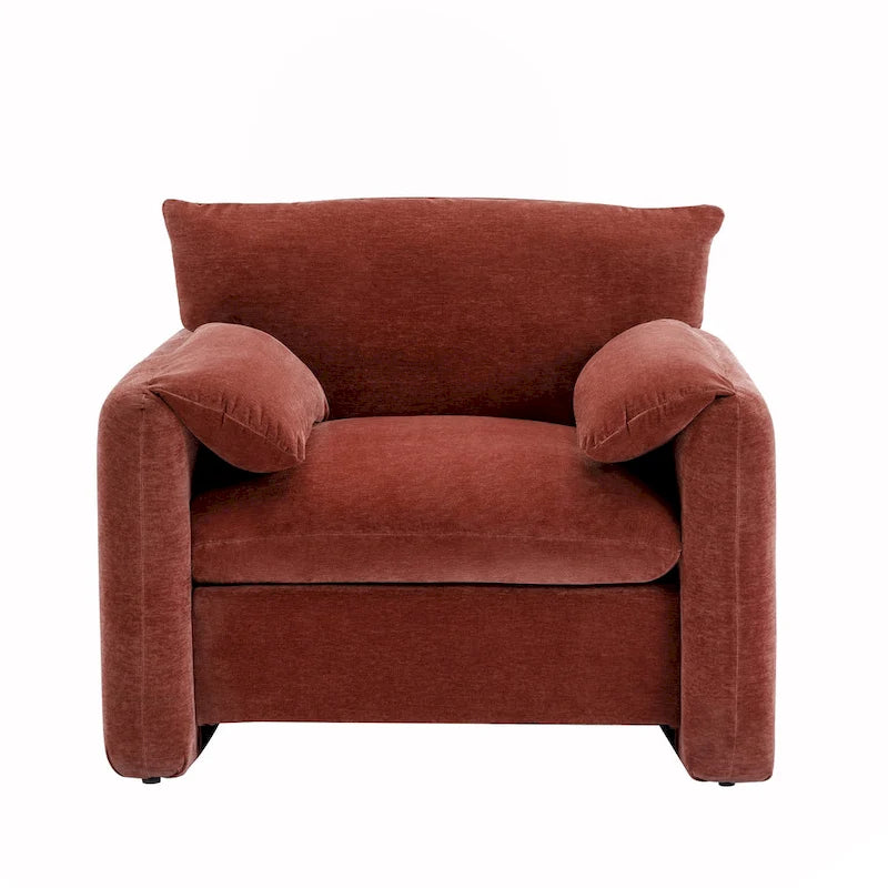 Fauteuil d'appoint surdimensionné en chenille avec large dossier incurvé et accoudoirs rembourrés doux