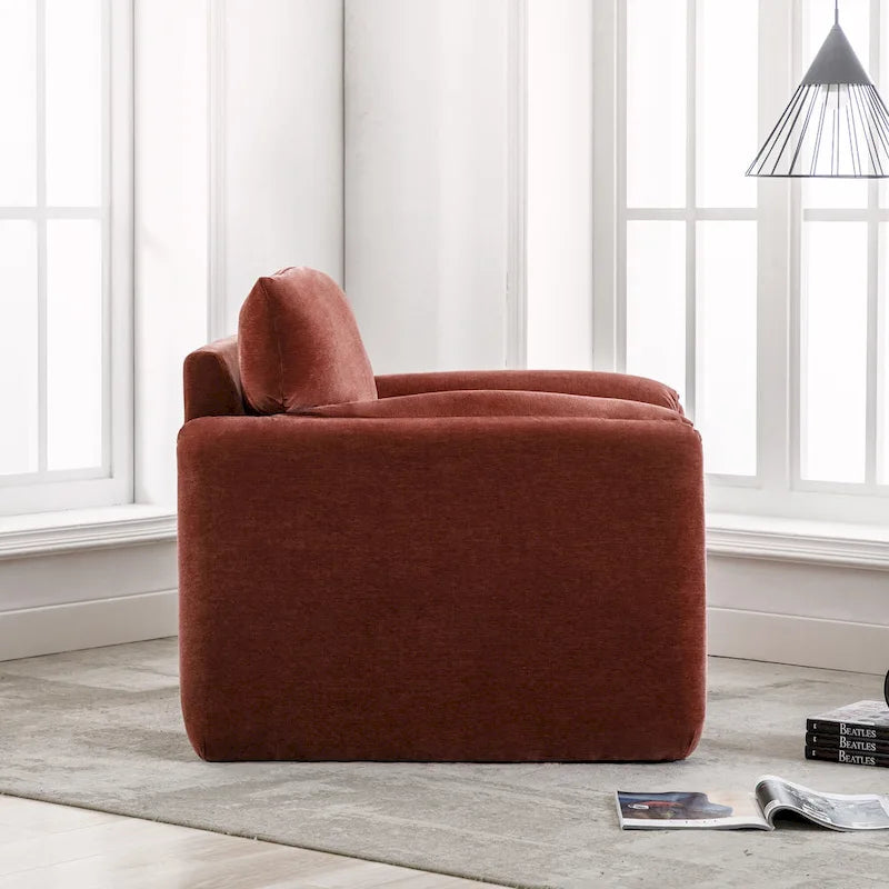 Fauteuil d'appoint surdimensionné en chenille avec large dossier incurvé et accoudoirs rembourrés doux