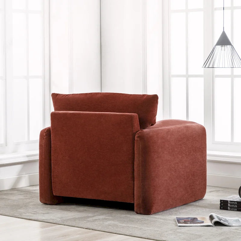Fauteuil d'appoint surdimensionné en chenille avec large dossier incurvé et accoudoirs rembourrés doux