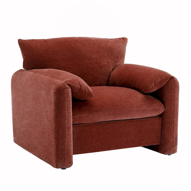 Fauteuil d'appoint surdimensionné en chenille avec large dossier incurvé et accoudoirs rembourrés doux