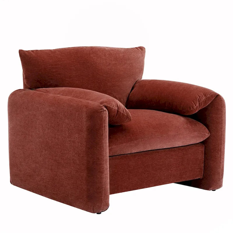 Fauteuil d'appoint surdimensionné en chenille avec large dossier incurvé et accoudoirs rembourrés doux