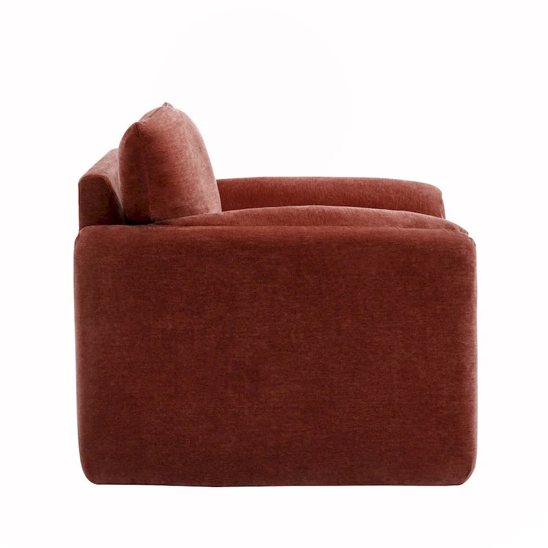 Fauteuil d'appoint surdimensionné en chenille avec large dossier incurvé et accoudoirs rembourrés doux