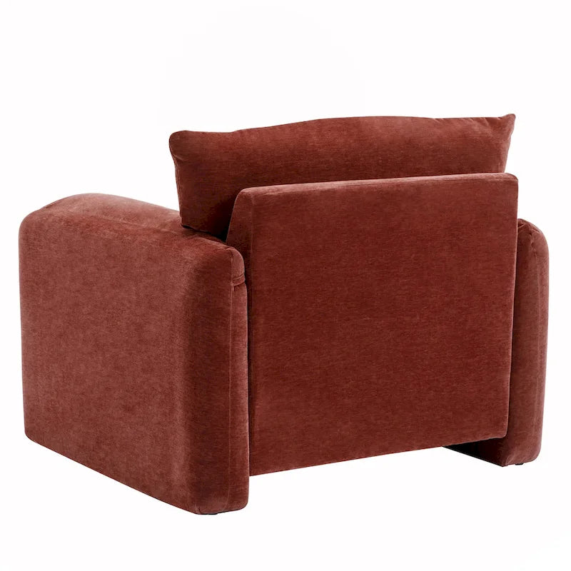 Fauteuil d'appoint surdimensionné en chenille avec large dossier incurvé et accoudoirs rembourrés doux