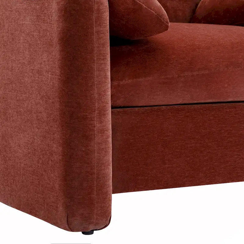 Fauteuil d'appoint surdimensionné en chenille avec large dossier incurvé et accoudoirs rembourrés doux