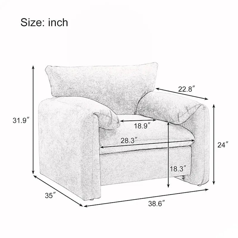 Fauteuil d'appoint surdimensionné en chenille avec large dossier incurvé et accoudoirs rembourrés doux