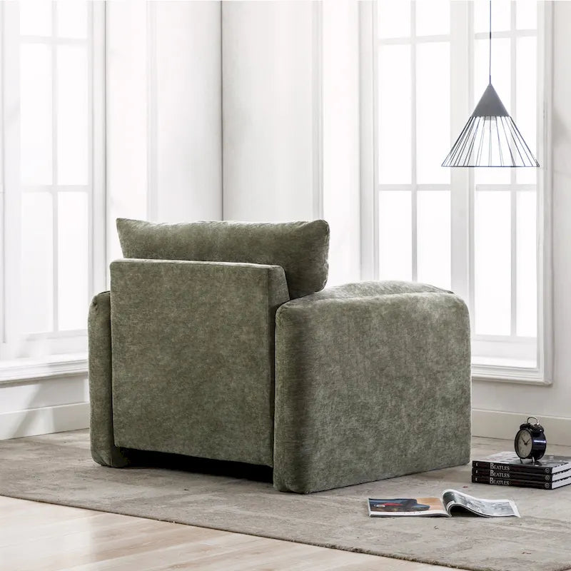 Fauteuil d'appoint surdimensionné en chenille avec large dossier incurvé et accoudoirs rembourrés doux