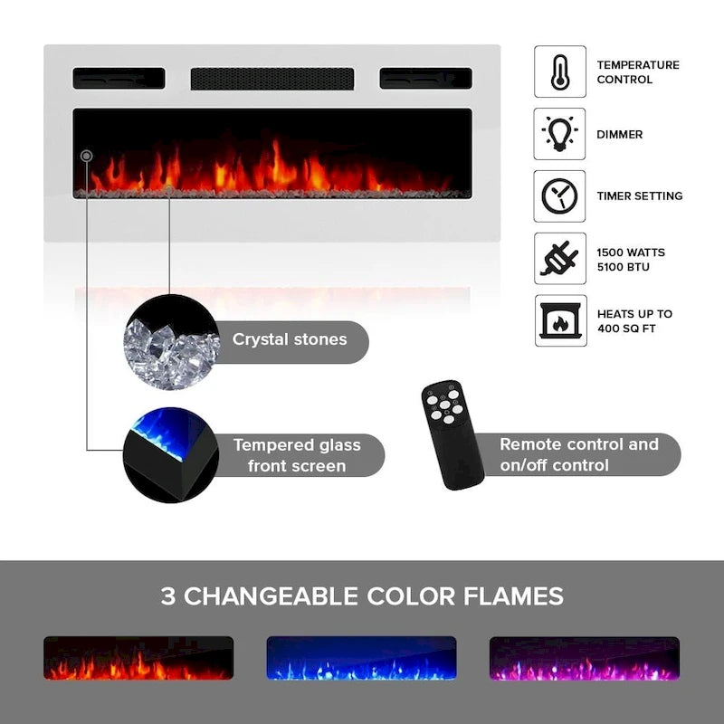 Meuble TV moderne pour cheminée électrique au fini lustré Blanc Noir Gris