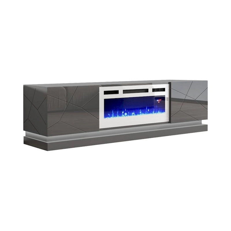 Meuble TV moderne pour cheminée électrique au fini lustré Blanc Noir Gris