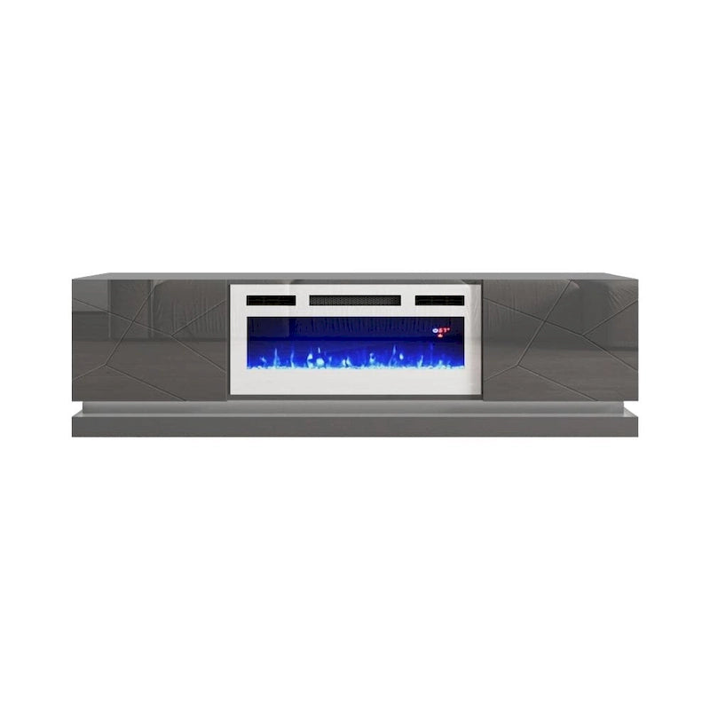 Meuble TV moderne pour cheminée électrique au fini lustré Blanc Noir Gris