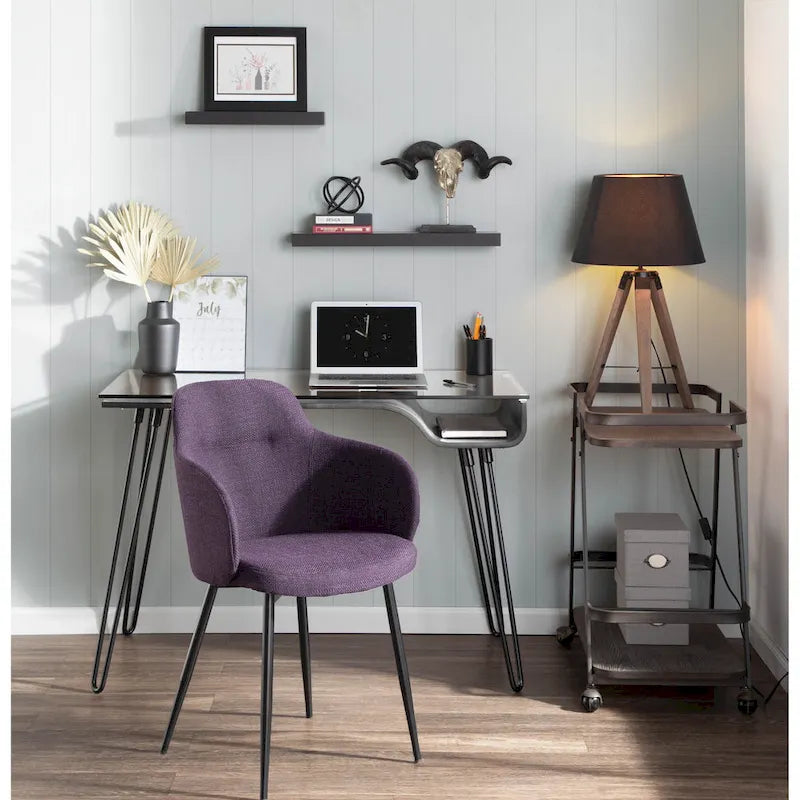 Chaise de salle à manger d'appoint industrielle capitonnée avec pieds en métal noir