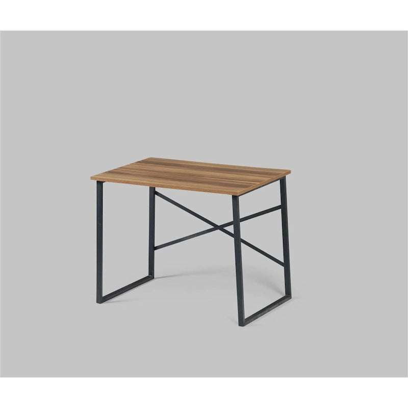 Bureau d'ordinateur rectangulaire avec cadre en métal noir, coloris Noyer et Blanc