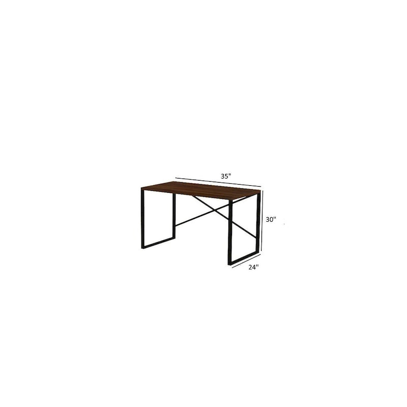 Bureau d'ordinateur rectangulaire avec cadre en métal noir, coloris Noyer et Blanc