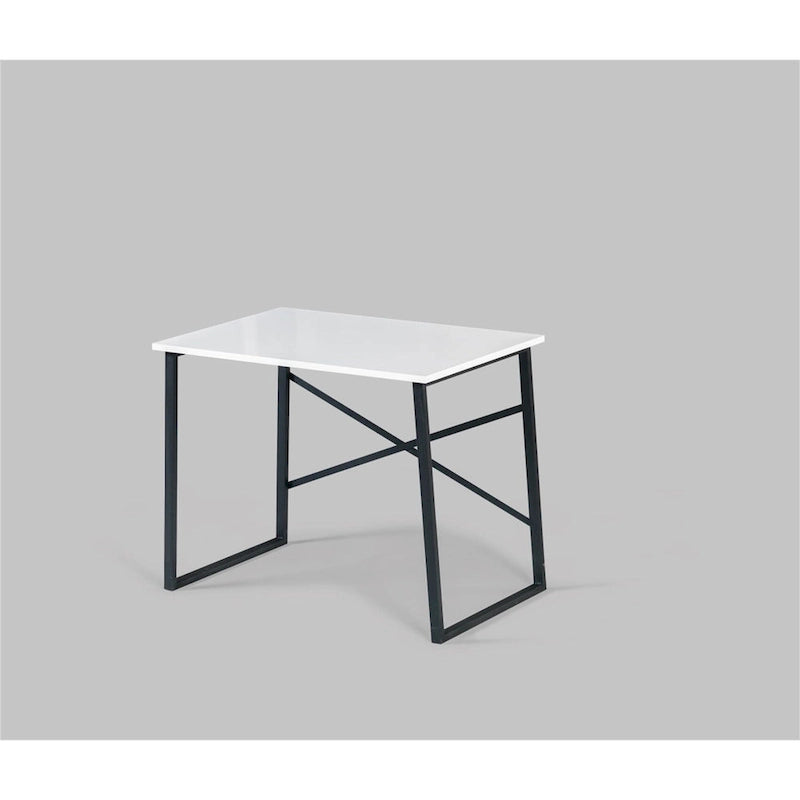 Bureau d'ordinateur rectangulaire avec cadre en métal noir, coloris Noyer et Blanc