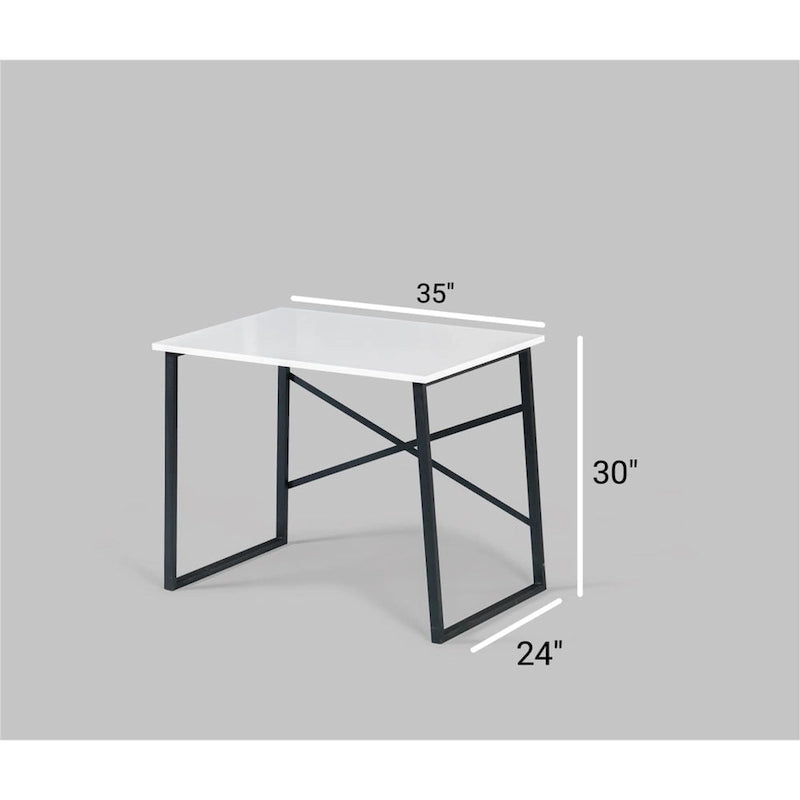 Bureau d'ordinateur rectangulaire avec cadre en métal noir, coloris Noyer et Blanc
