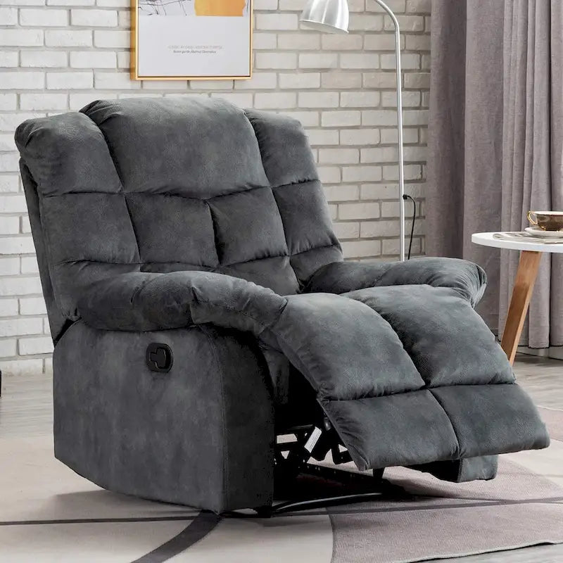 Fauteuil inclinable manuel en microfibre rembourré, avec dossier haut et accoudoirs rembourrés