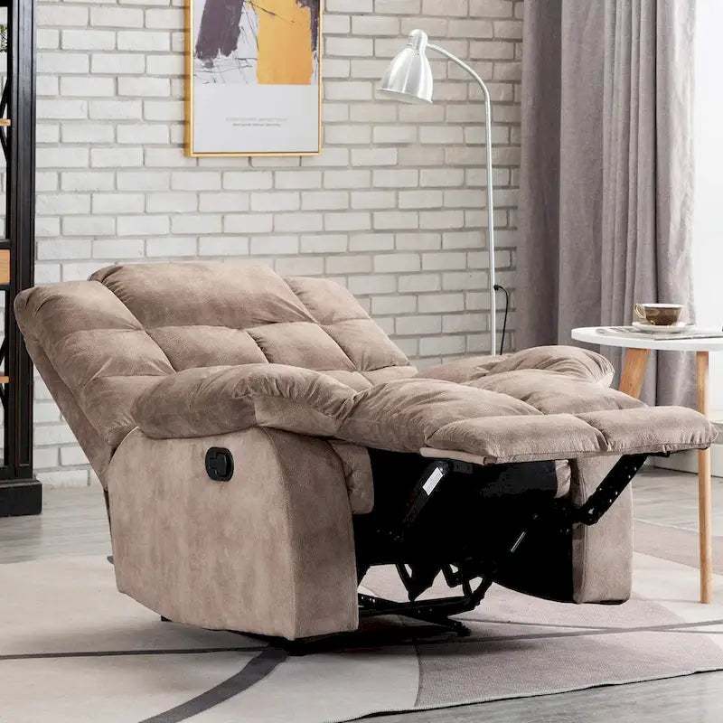 Fauteuil inclinable manuel en microfibre rembourré, avec dossier haut et accoudoirs rembourrés