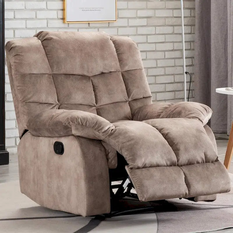 Fauteuil inclinable manuel en microfibre rembourré, avec dossier haut et accoudoirs rembourrés