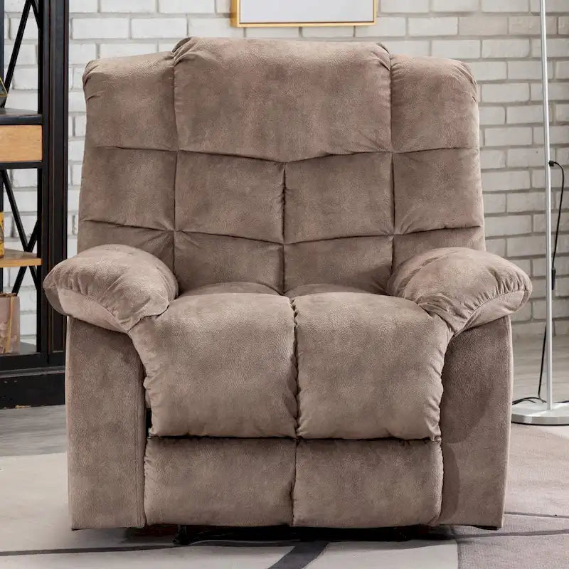 Fauteuil inclinable manuel en microfibre rembourré, avec dossier haut et accoudoirs rembourrés