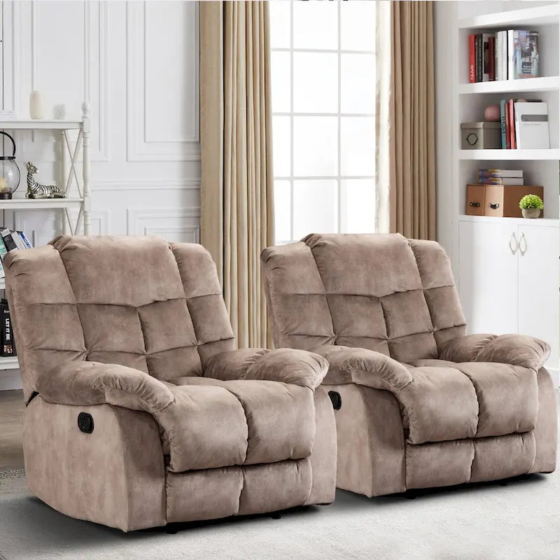 Fauteuil inclinable manuel en microfibre rembourré, avec dossier haut et accoudoirs rembourrés