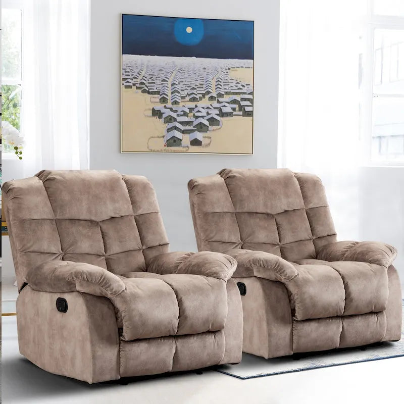 Fauteuil inclinable manuel en microfibre rembourré, avec dossier haut et accoudoirs rembourrés