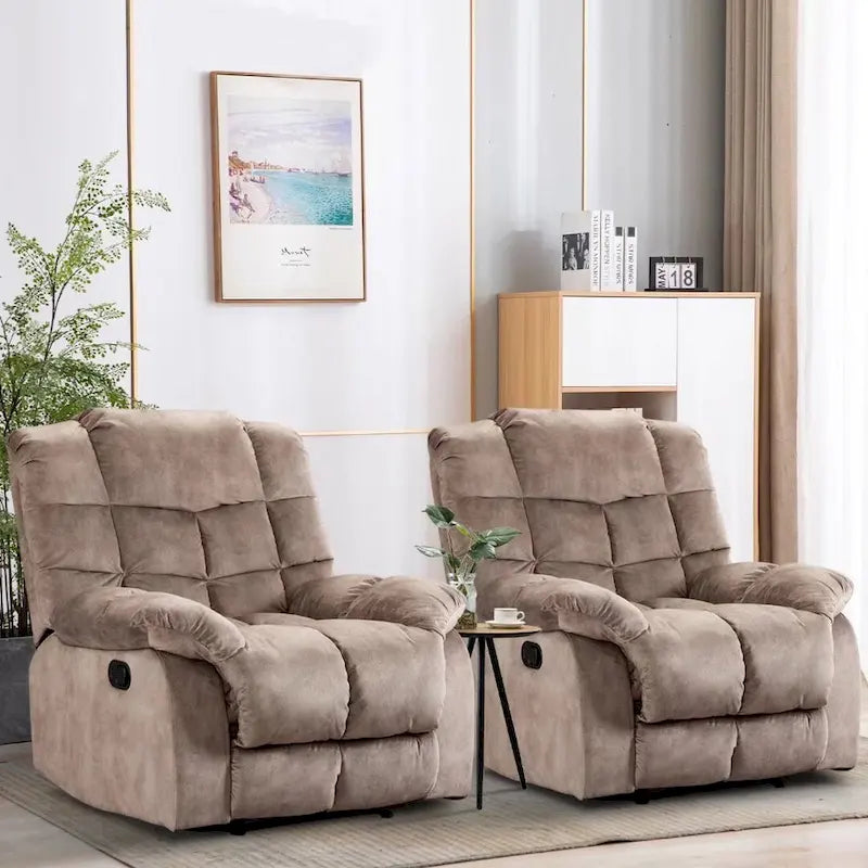 Fauteuil inclinable manuel en microfibre rembourré, avec dossier haut et accoudoirs rembourrés