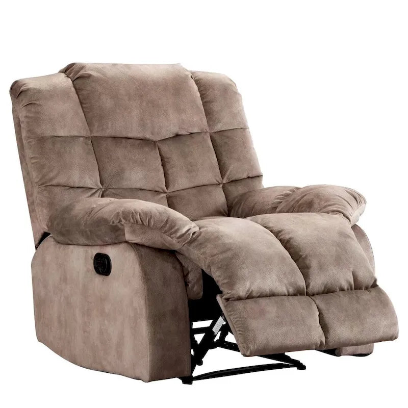 Fauteuil inclinable manuel en microfibre rembourré, avec dossier haut et accoudoirs rembourrés