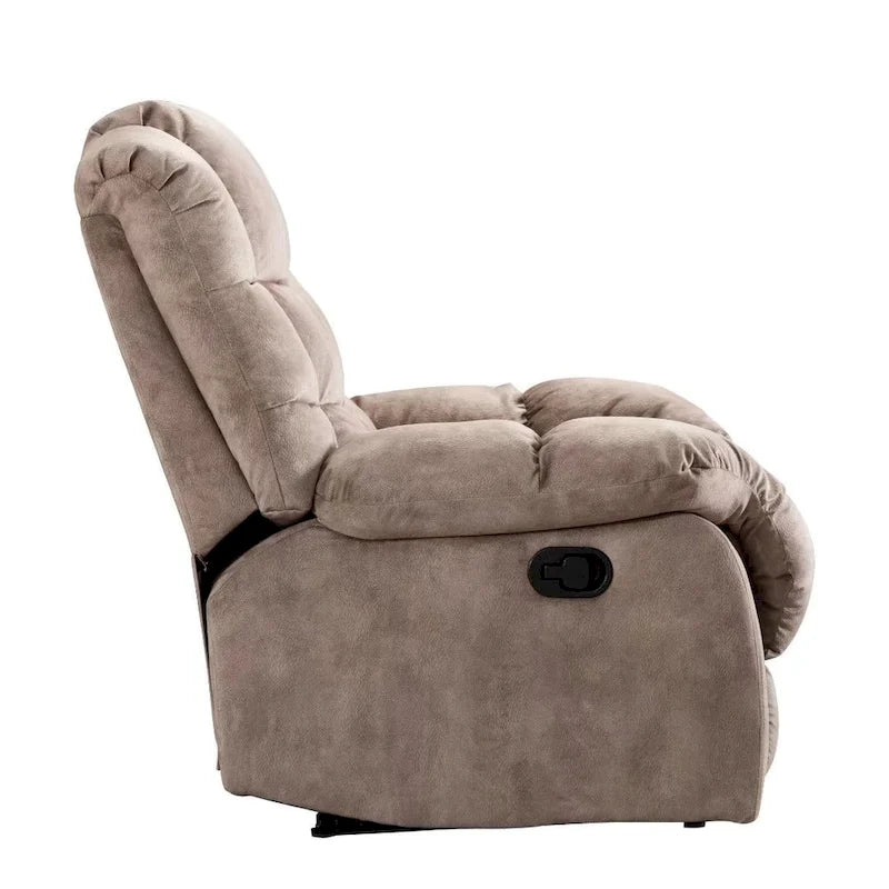 Fauteuil inclinable manuel en microfibre rembourré, avec dossier haut et accoudoirs rembourrés