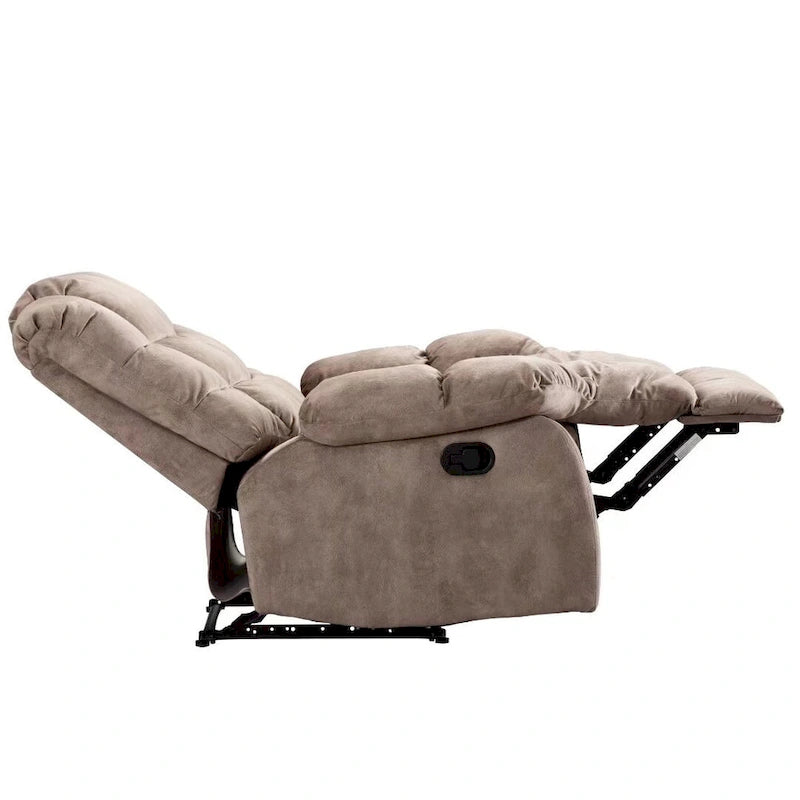 Fauteuil inclinable manuel en microfibre rembourré, avec dossier haut et accoudoirs rembourrés