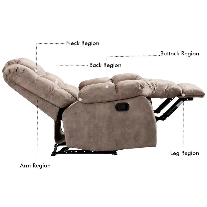 Fauteuil inclinable manuel en microfibre rembourré, avec dossier haut et accoudoirs rembourrés