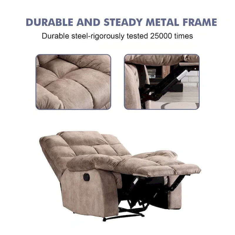 Fauteuil inclinable manuel en microfibre rembourré, avec dossier haut et accoudoirs rembourrés