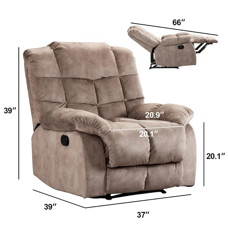 Fauteuil inclinable manuel en microfibre rembourré, avec dossier haut et accoudoirs rembourrés