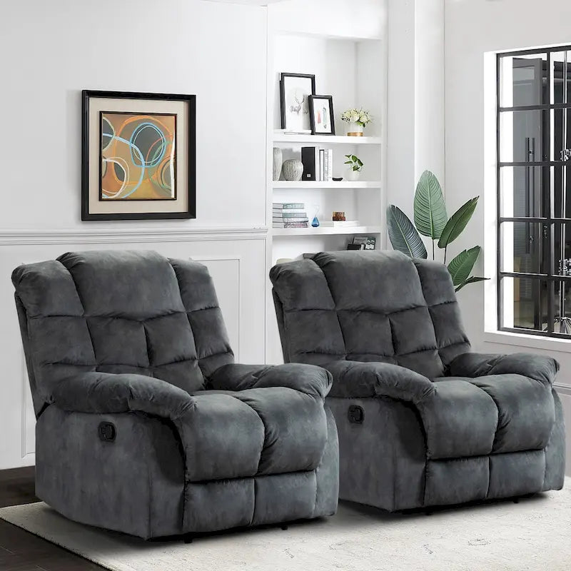 Fauteuil inclinable manuel en microfibre rembourré, avec dossier haut et accoudoirs rembourrés