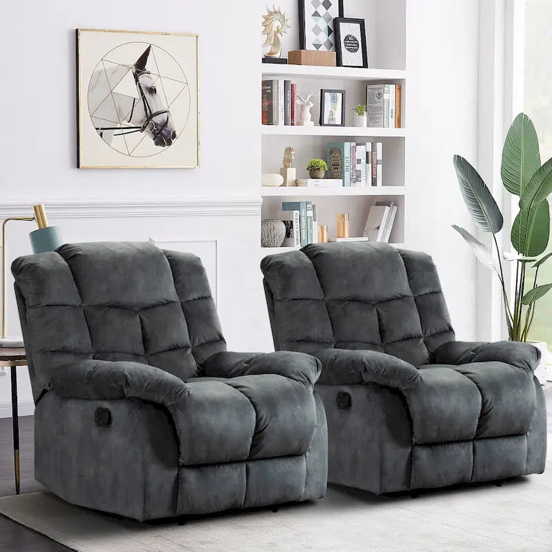 Fauteuil inclinable manuel en microfibre rembourré, avec dossier haut et accoudoirs rembourrés