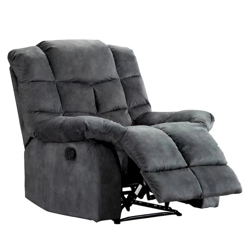 Fauteuil inclinable manuel en microfibre rembourré, avec dossier haut et accoudoirs rembourrés