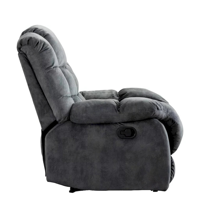 Fauteuil inclinable manuel en microfibre rembourré, avec dossier haut et accoudoirs rembourrés