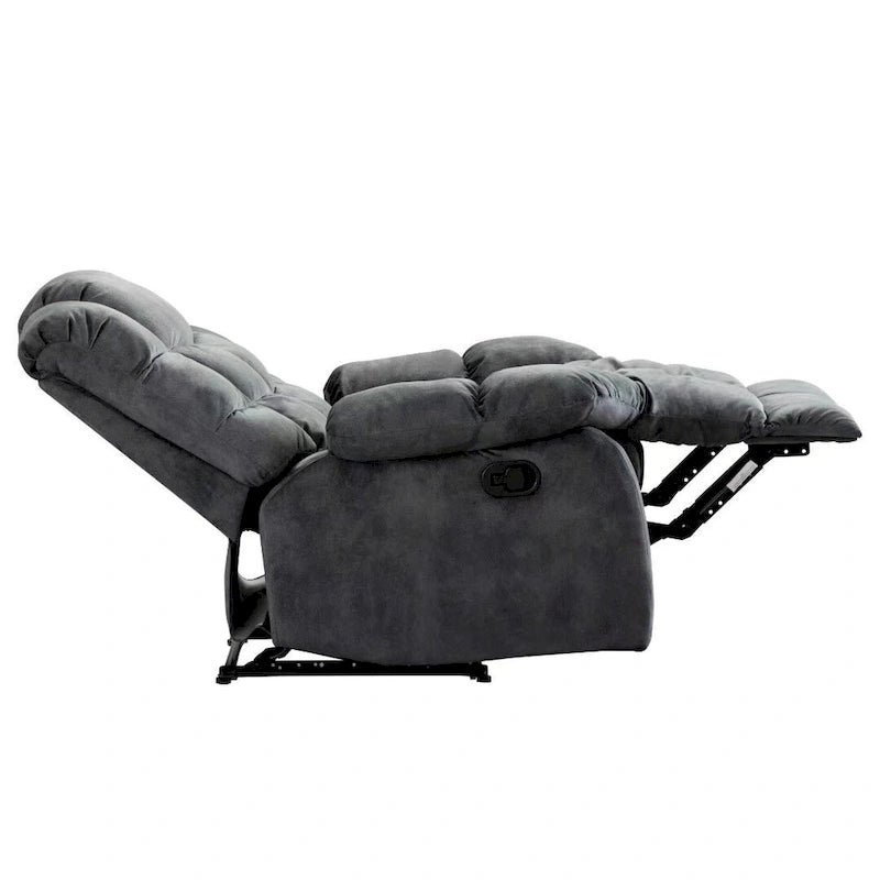 Fauteuil inclinable manuel en microfibre rembourré, avec dossier haut et accoudoirs rembourrés